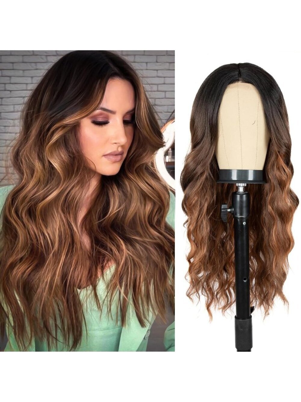 Women's Brown Highlight 26 Inch Charming Middle Part Heat Resistant Fiber Wigs